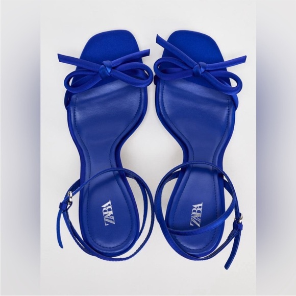 NWT. Zara Blue Stiletto Heeled Sandals with Bow. Size 8. - Picture 6 of 8